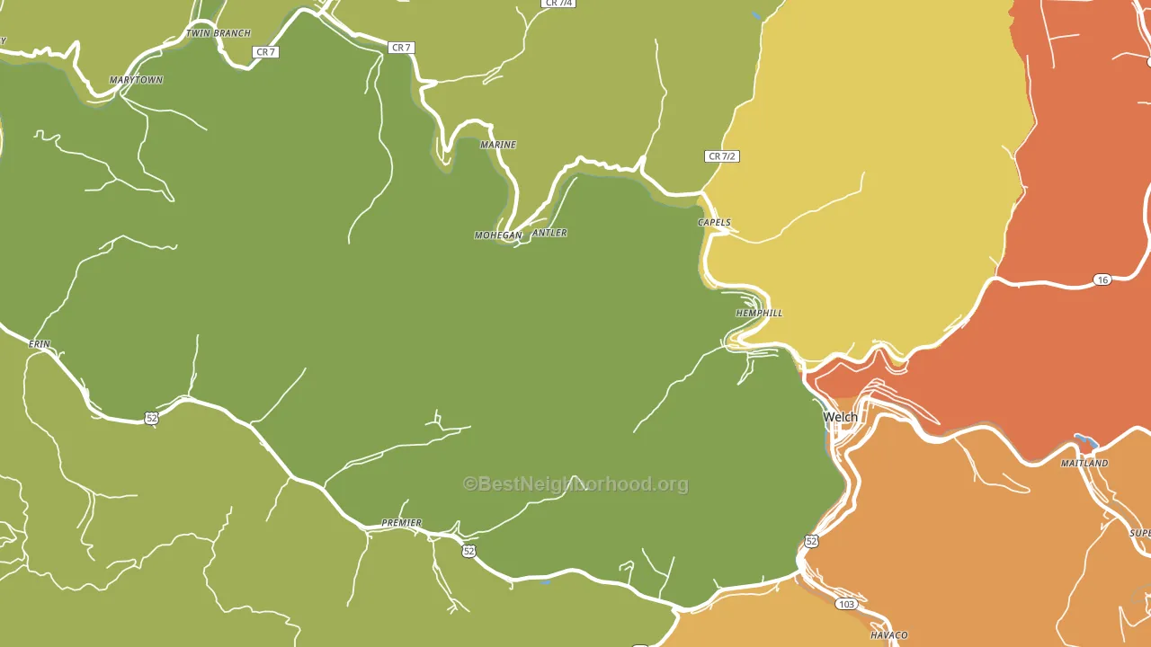 Mohegan, WV block-group voter-turnout map