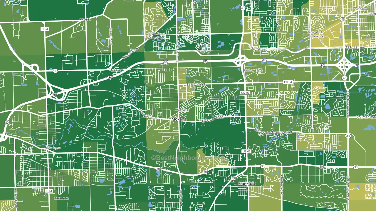 Mokena, IL block-group voter-turnout map