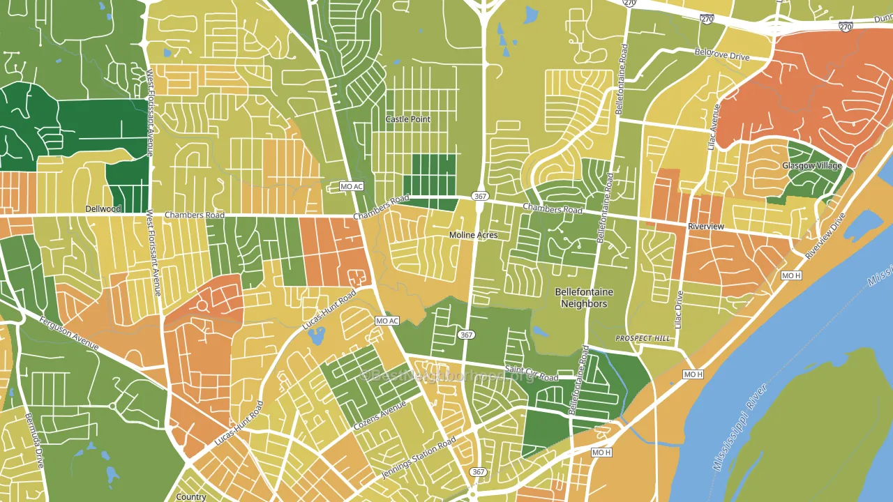 Moline Acres, MO block-group voter-turnout map