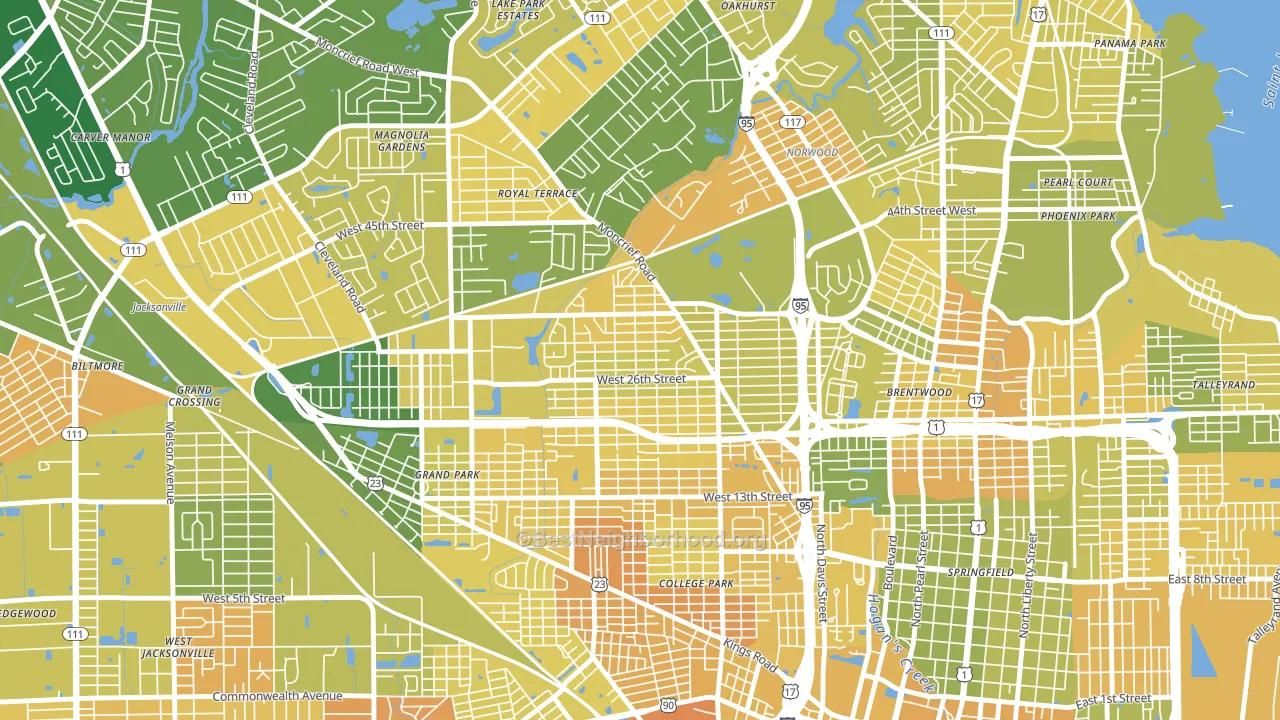 Moncrief Park, Jacksonville, FL block-group voter-turnout map