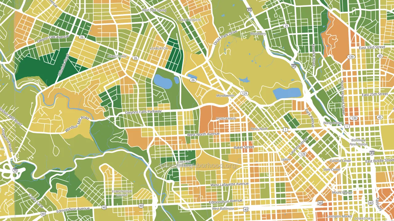 Mondawin-Walbrook, Baltimore, MD block-group voter-turnout map