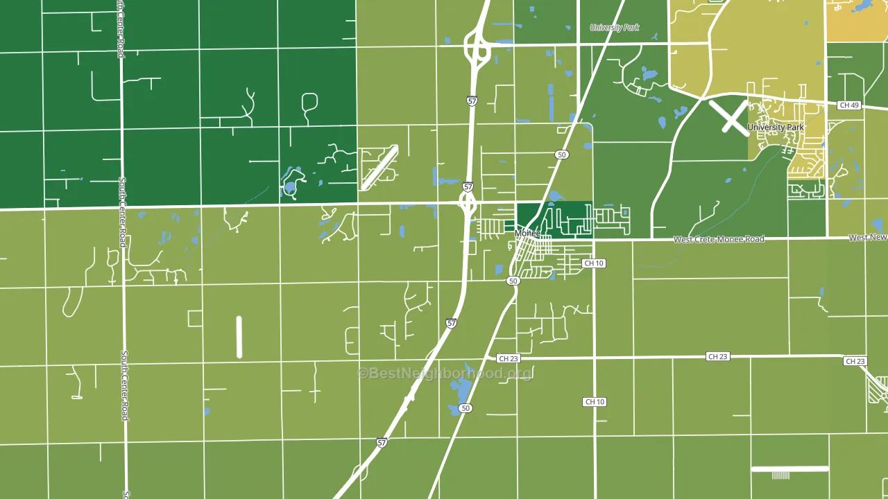 Monee, IL block-group voter-turnout map