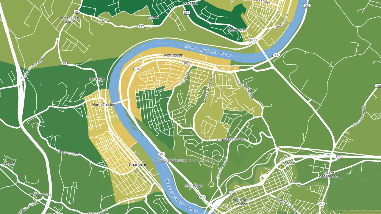Monessen, PA block-group voter-turnout map