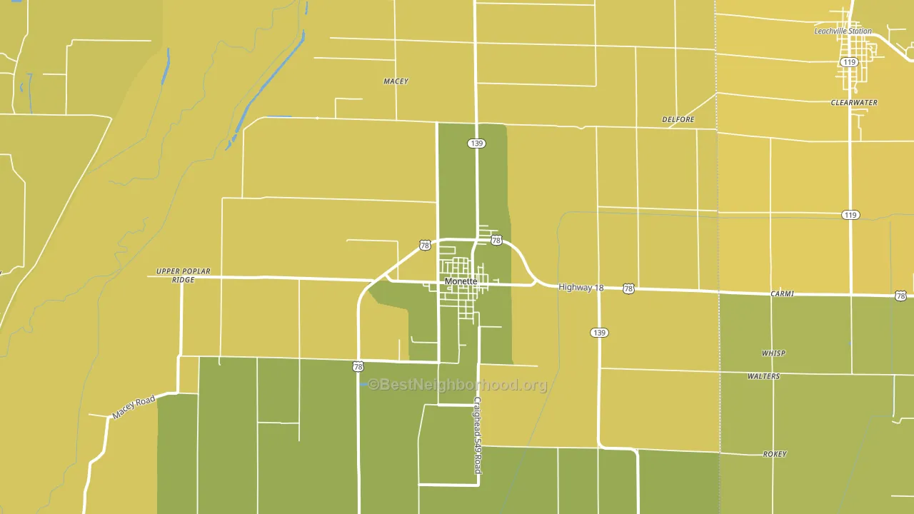 Monette, AR block-group voter-turnout map