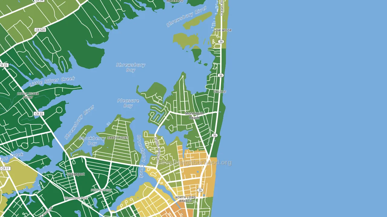 Monmouth Beach, NJ block-group voter-turnout map
