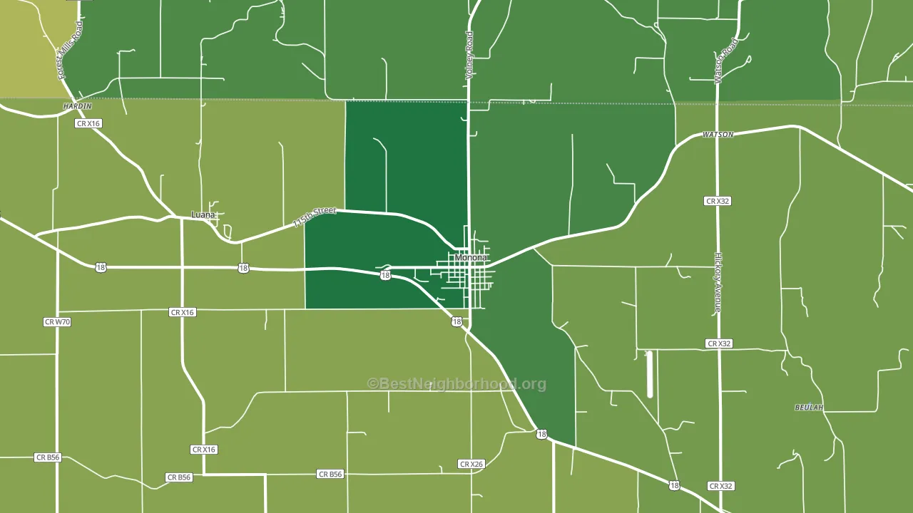 Monona, IA block-group voter-turnout map