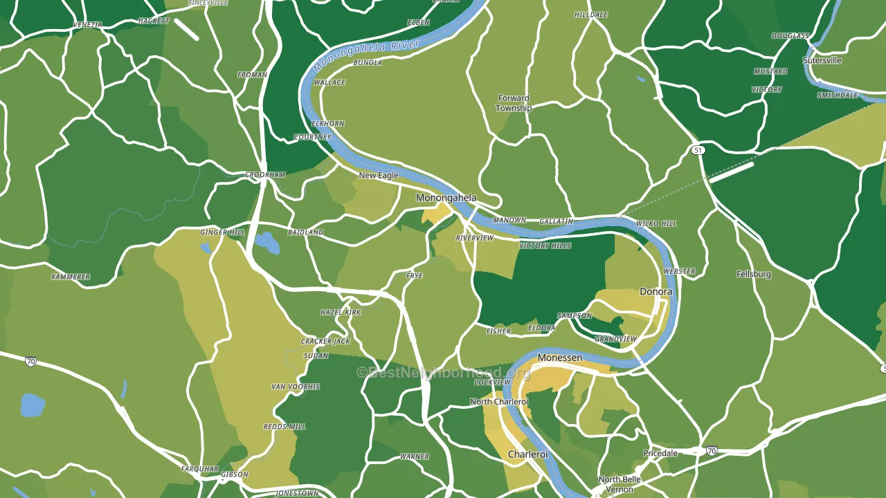 Monongahela, PA block-group voter-turnout map