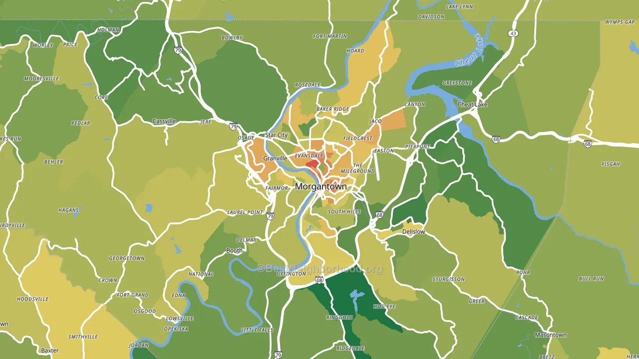 Monongalia County, WV block-group voter-turnout map