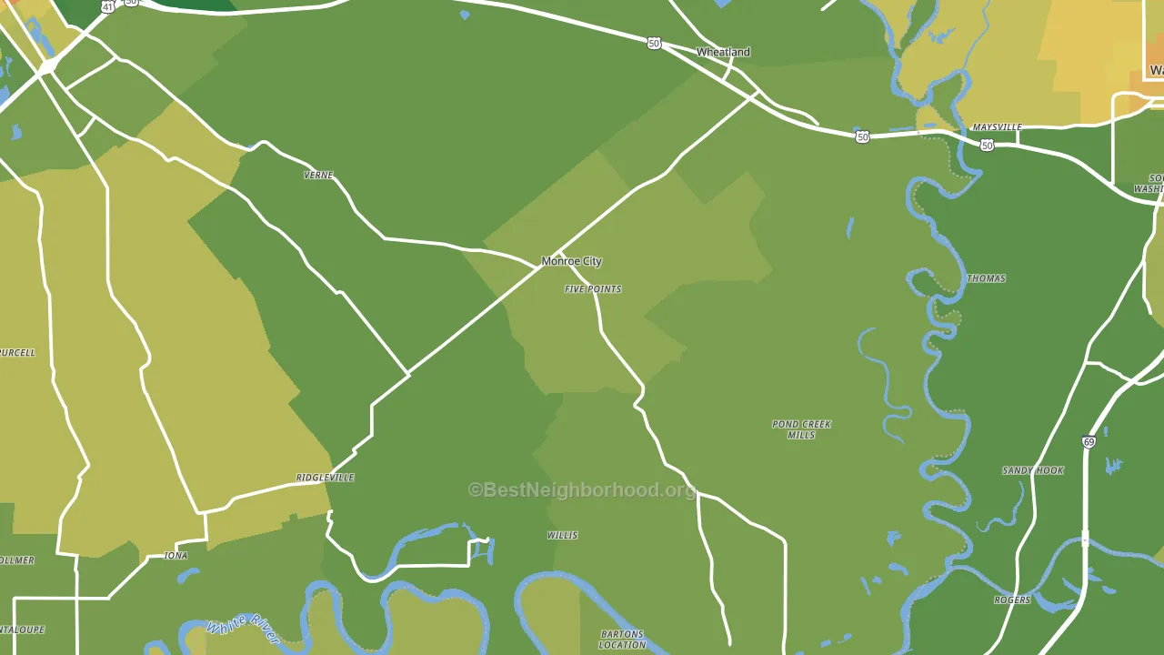 Monroe City, IN block-group voter-turnout map