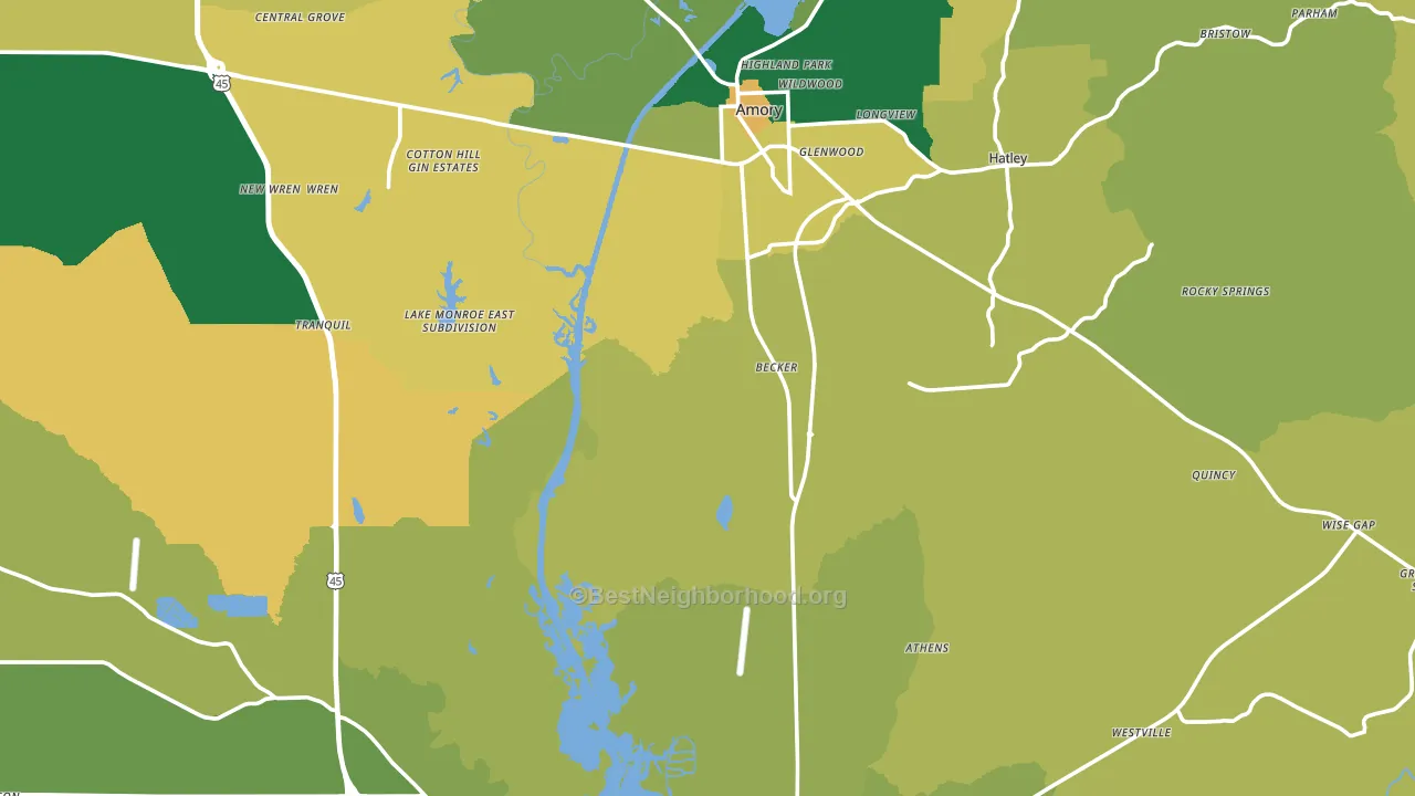 Monroe County, MS block-group voter-turnout map