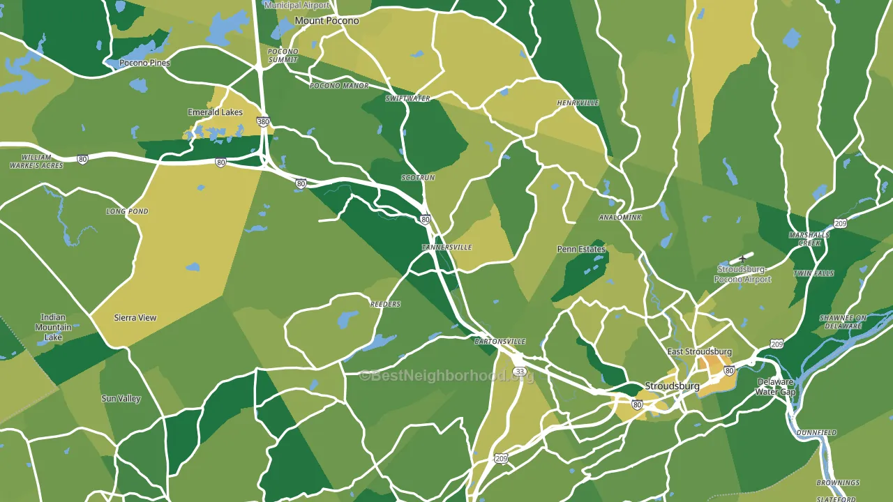 Monroe County, PA block-group voter-turnout map