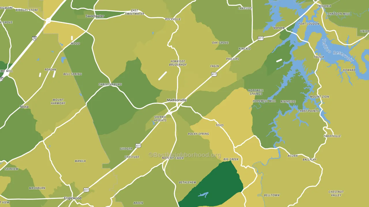 Monroe County, TN block-group voter-turnout map