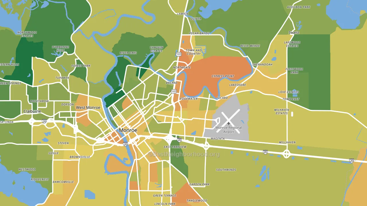 Monroe, LA block-group voter-turnout map
