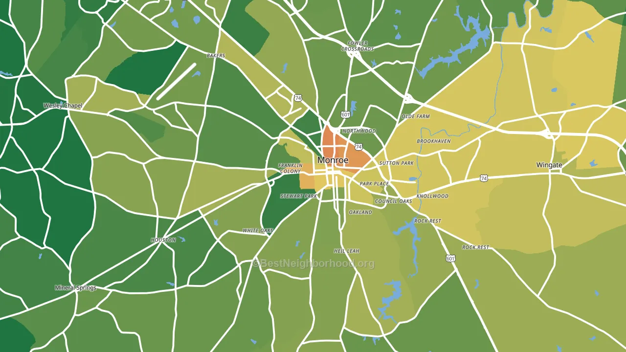 Monroe, NC block-group voter-turnout map