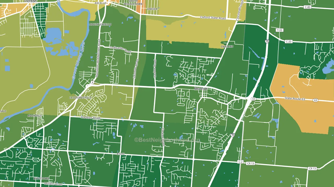 Monroe, OH block-group voter-turnout map
