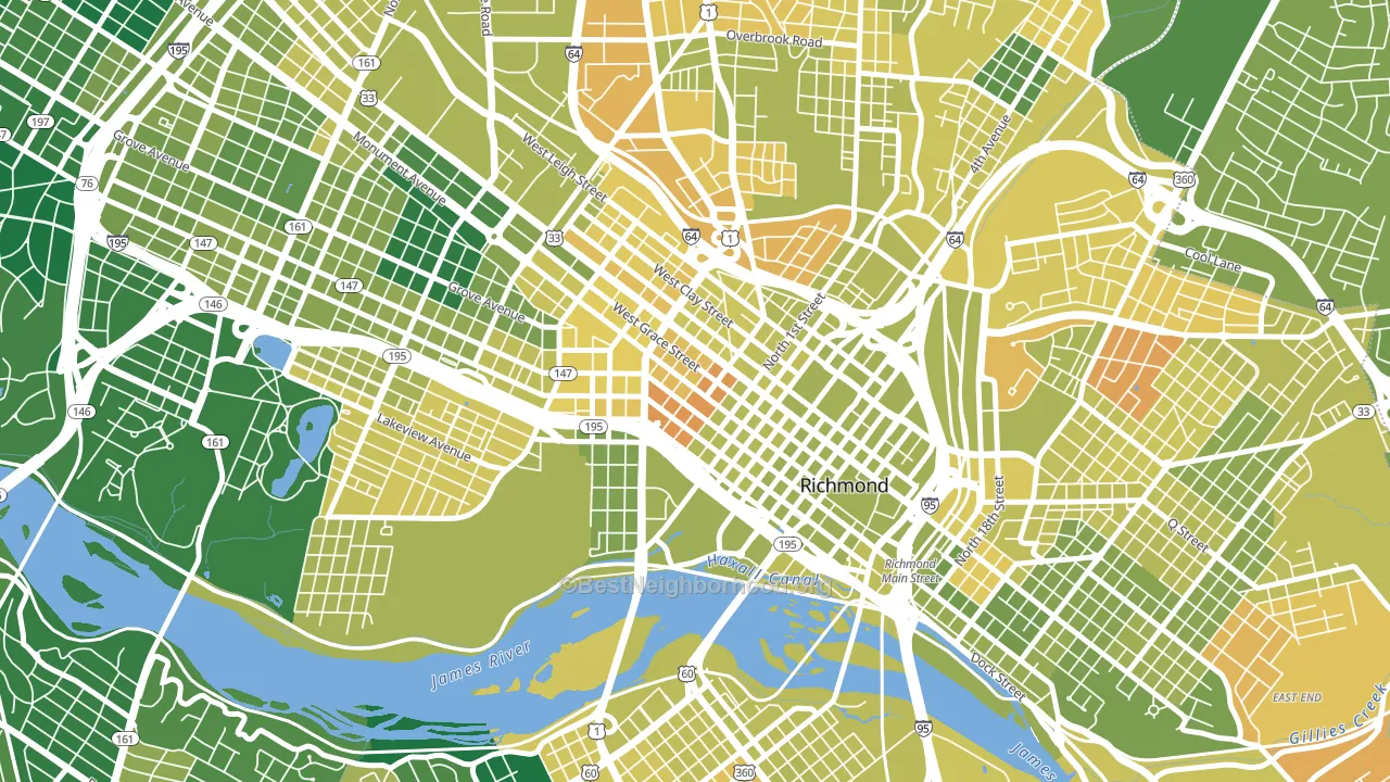 Monroe Ward, Richmond, VA block-group voter-turnout map