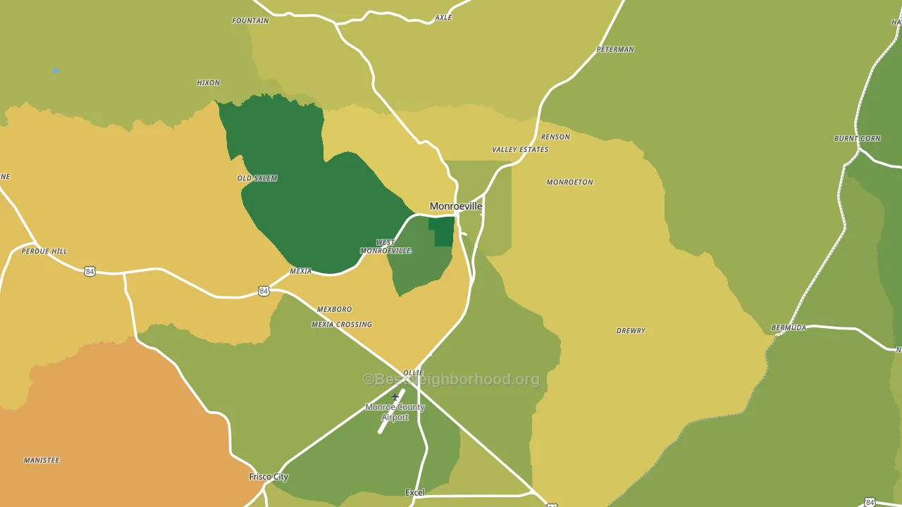 Monroeville, AL block-group voter-turnout map