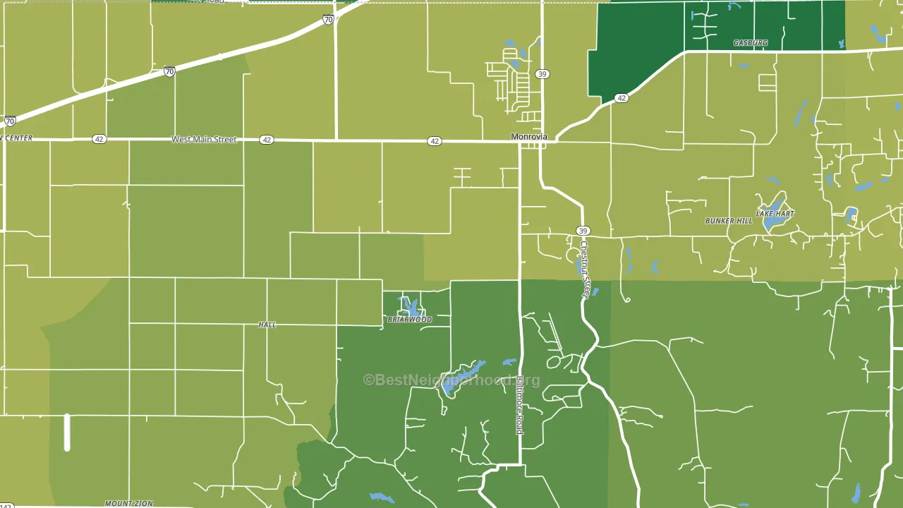 Monrovia, IN block-group voter-turnout map