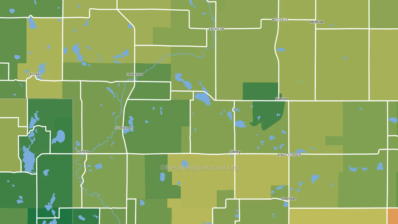 Montcalm County, MI block-group voter-turnout map