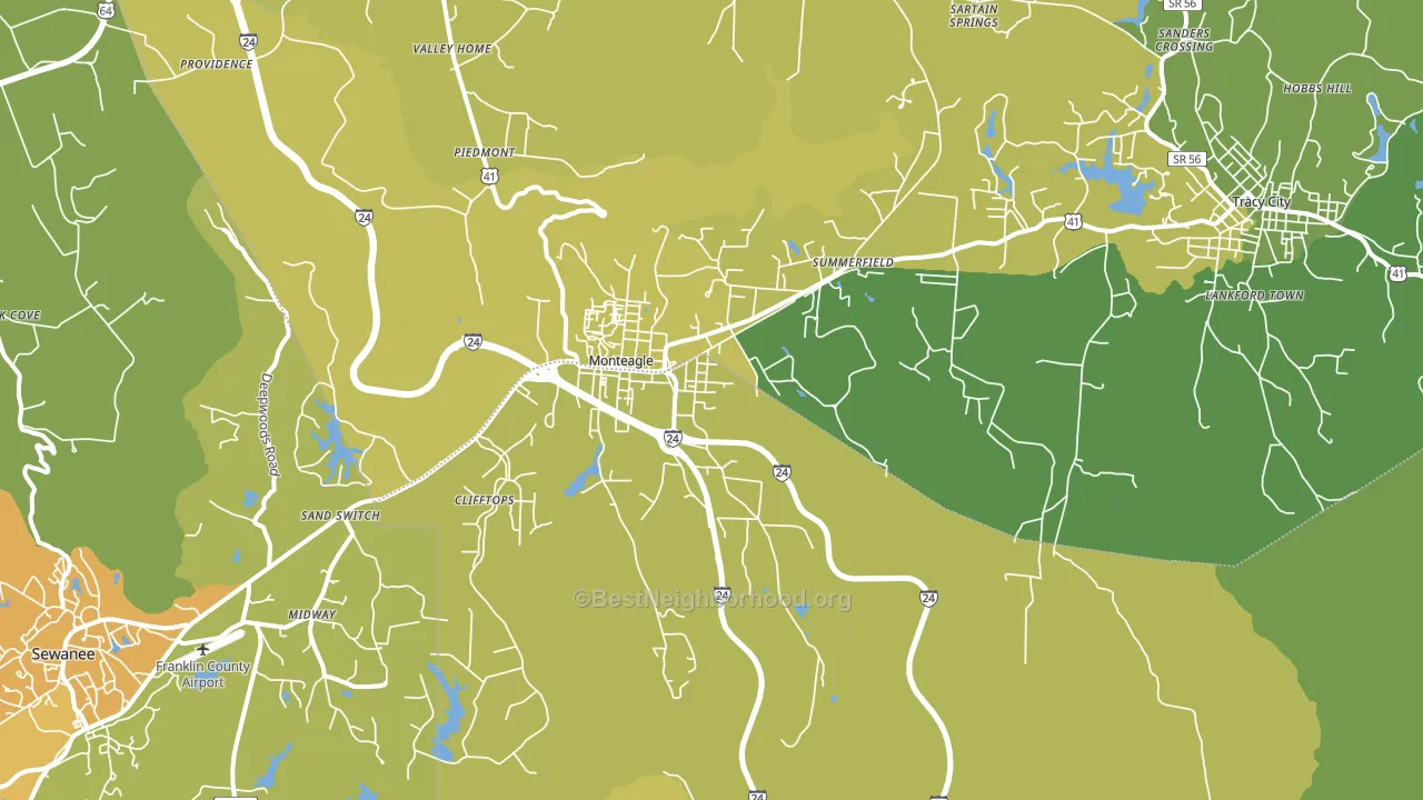 Monteagle, TN block-group voter-turnout map