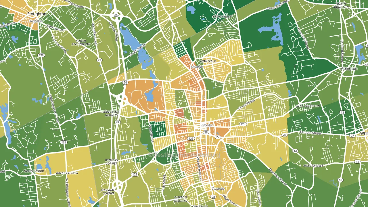 Montello, Brockton, MA block-group voter-turnout map