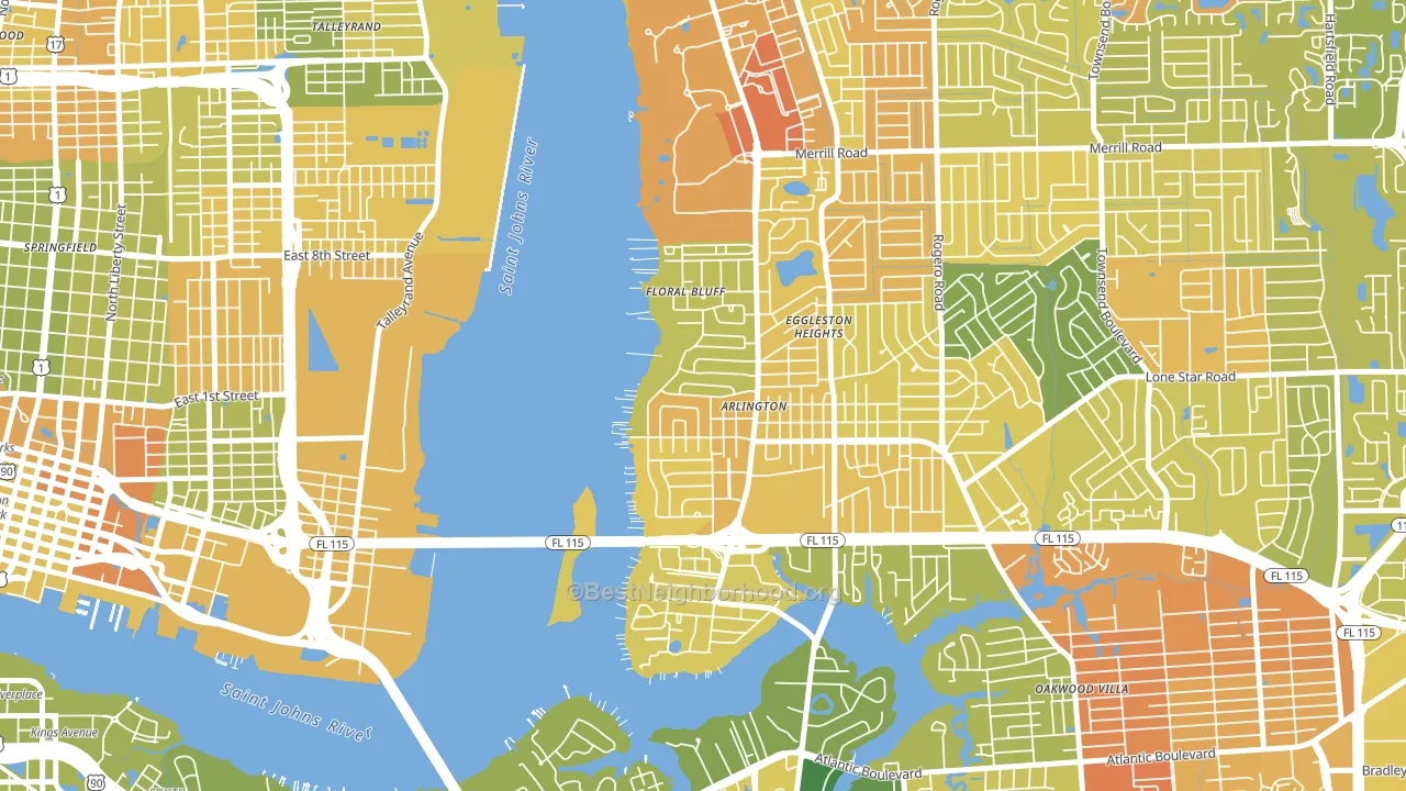 Monterey, Jacksonville, FL block-group voter-turnout map