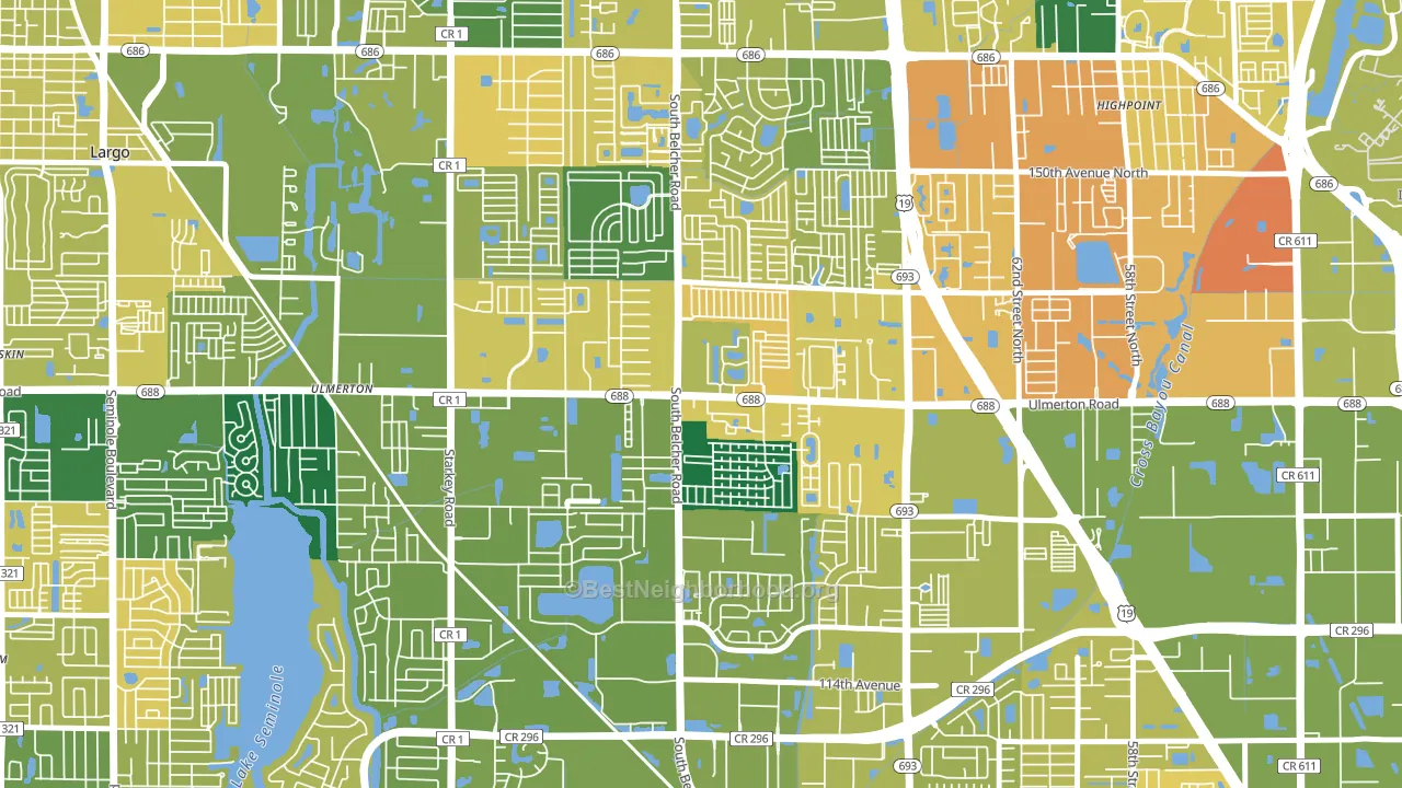 Monterey Lakes, Largo, FL block-group voter-turnout map