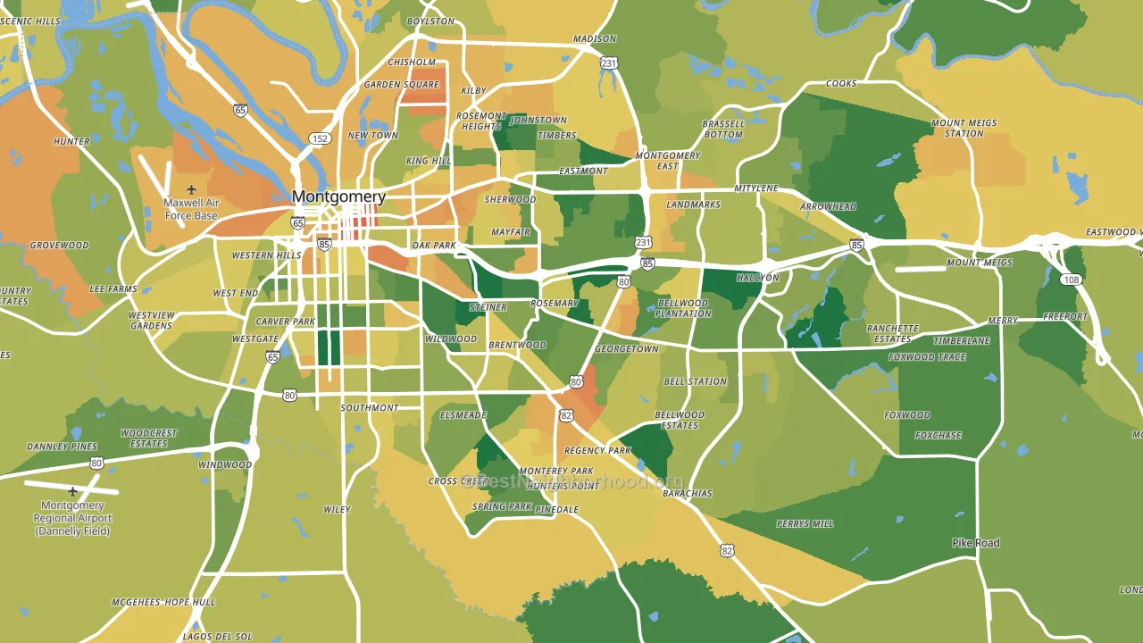 Montgomery County, AL block-group voter-turnout map