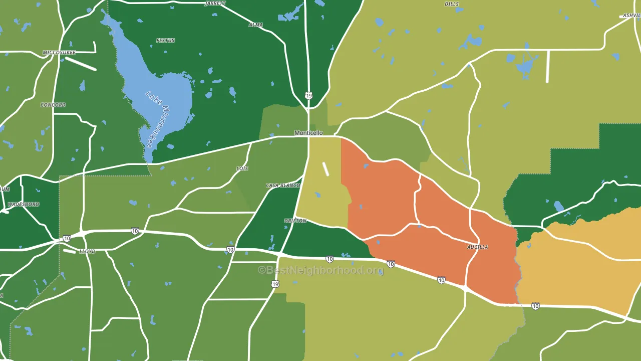 Monticello, FL block-group voter-turnout map