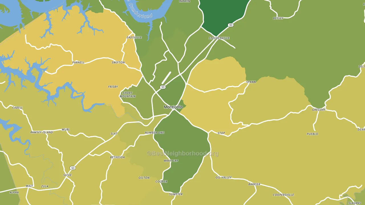 Monticello, KY block-group voter-turnout map