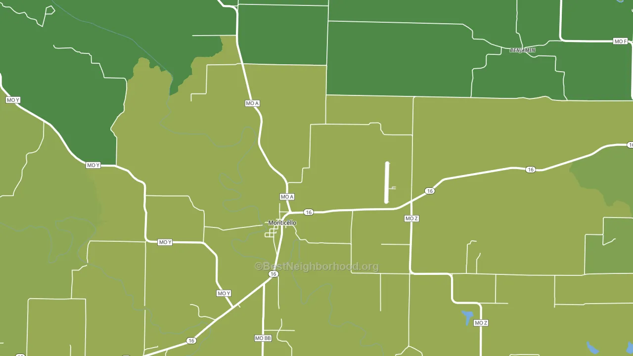 Monticello, MO block-group voter-turnout map