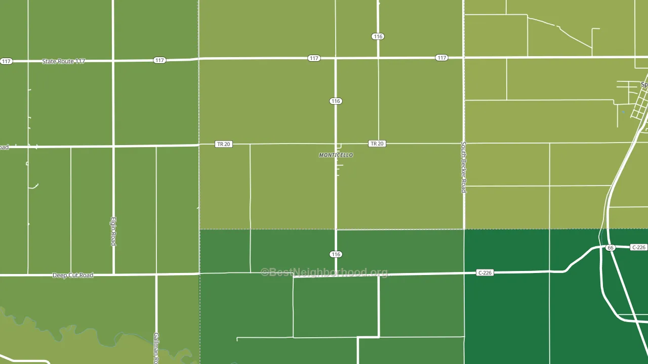 Monticello, OH block-group voter-turnout map