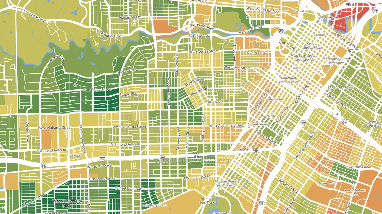 Montrose, Houston, TX block-group voter-turnout map