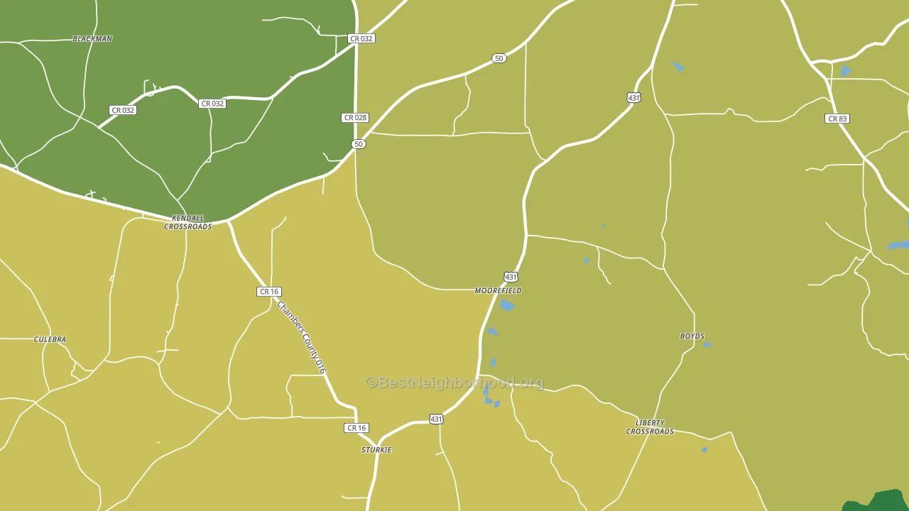 Moorefield, AL block-group voter-turnout map