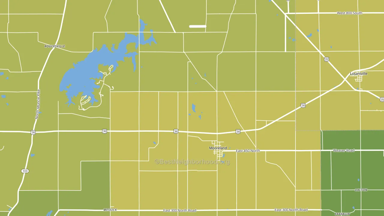 Mooreland, IN block-group voter-turnout map