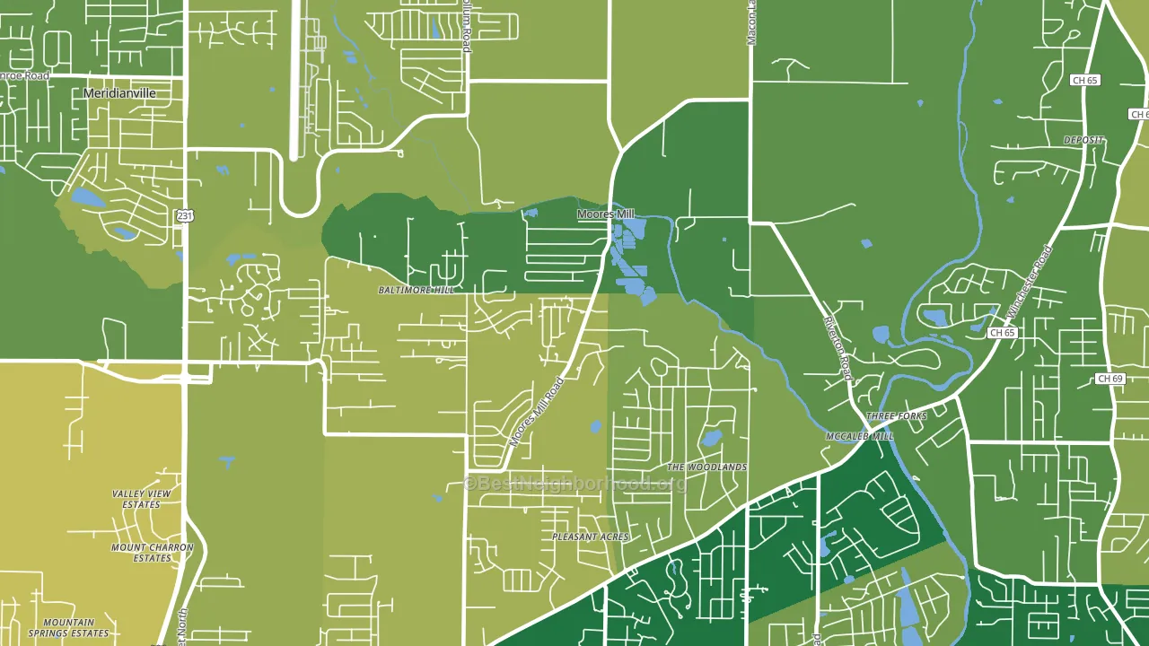 Moores Mill, AL block-group voter-turnout map