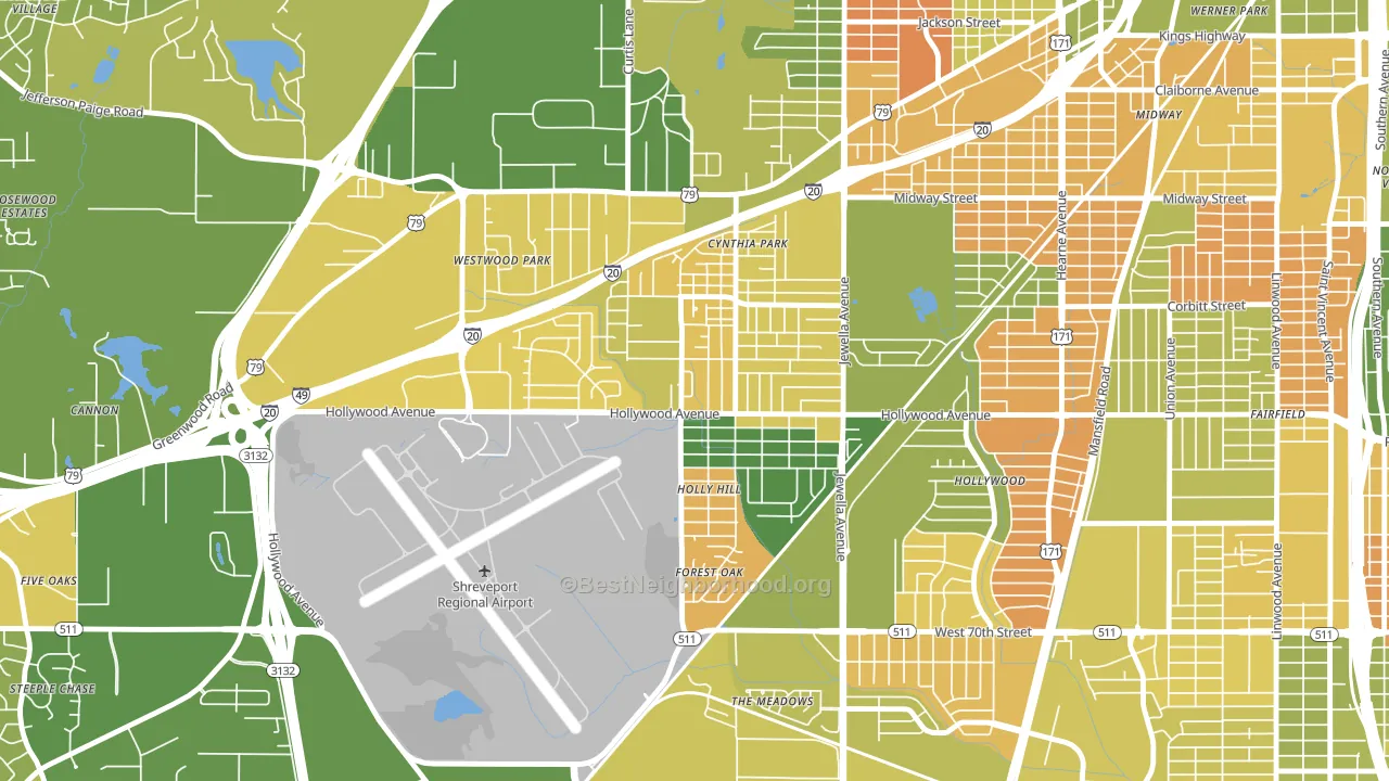 Mooretown and Hollywood Heights, Shreveport, LA block-group voter-turnout map