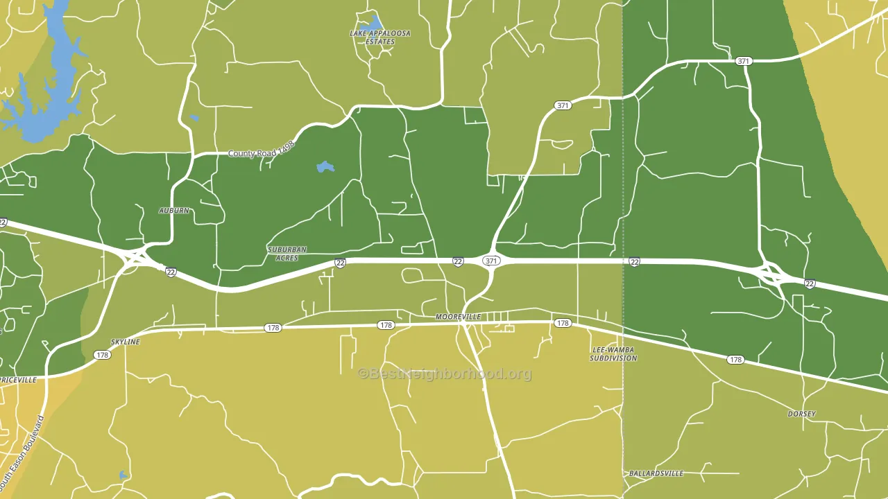 Mooreville, MS block-group voter-turnout map