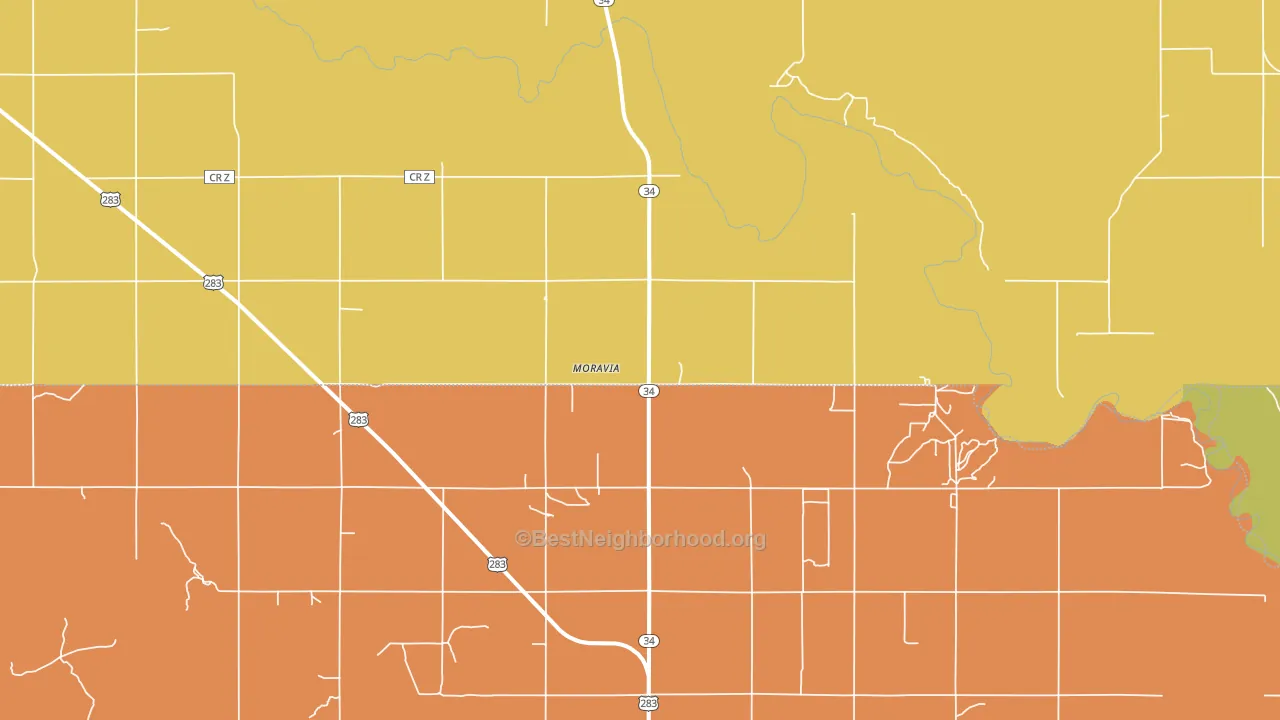 Moravia, OK block-group voter-turnout map