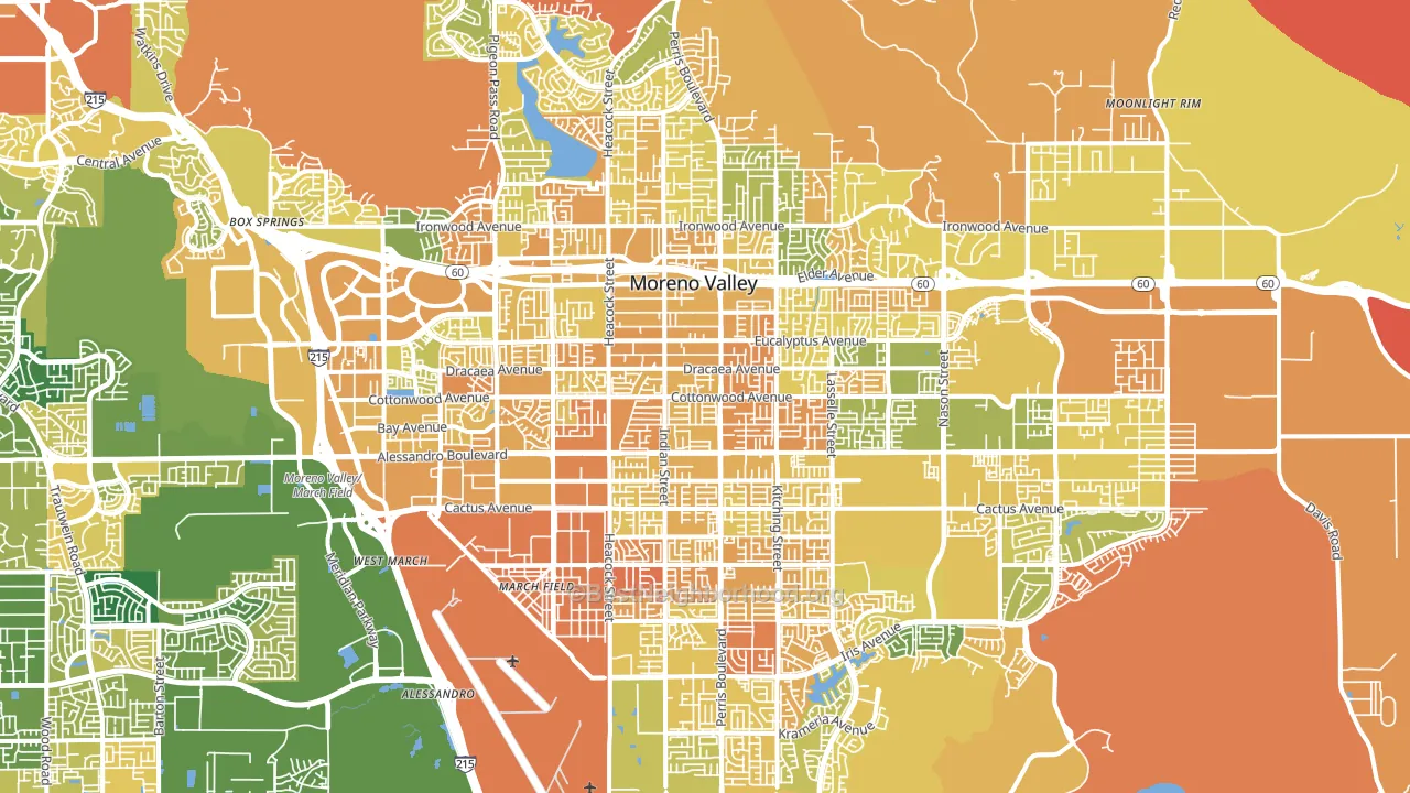 Moreno Valley, CA block-group voter-turnout map