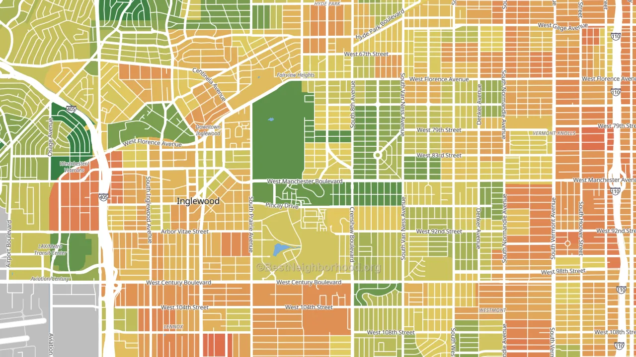 Morningside Park, Inglewood, CA block-group voter-turnout map