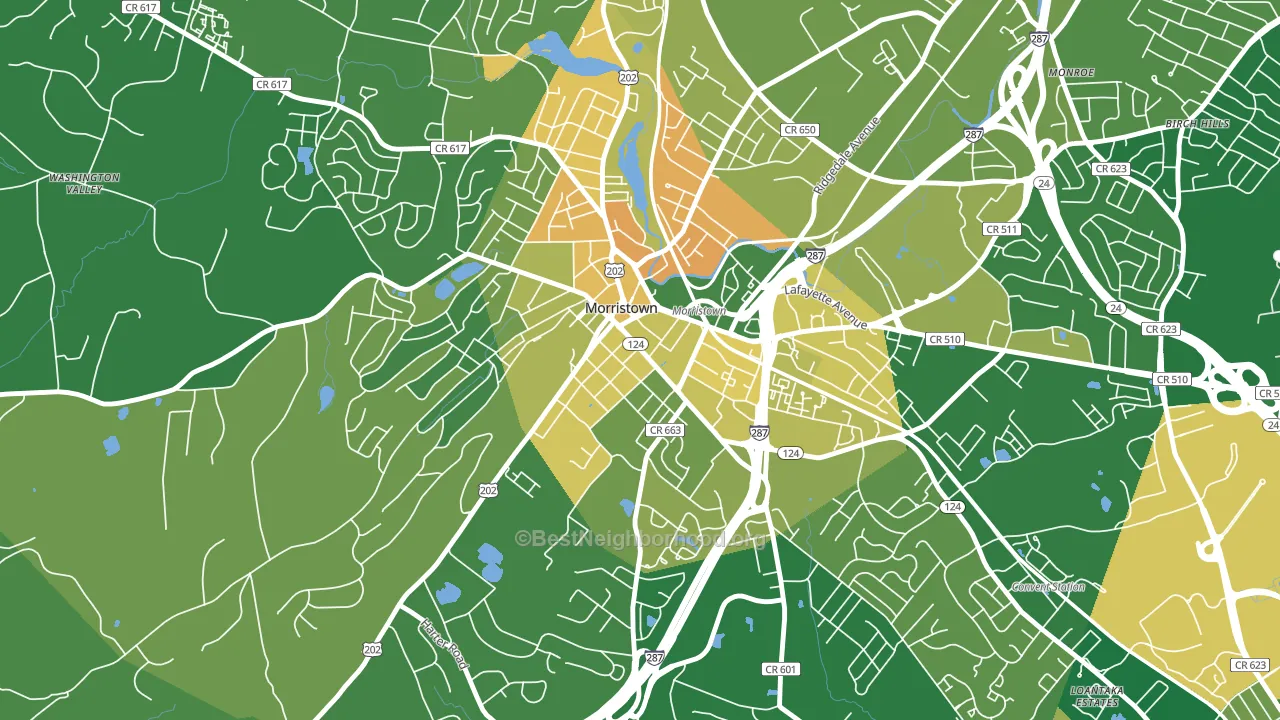 Morristown Historic District, Morristown, NJ block-group voter-turnout map