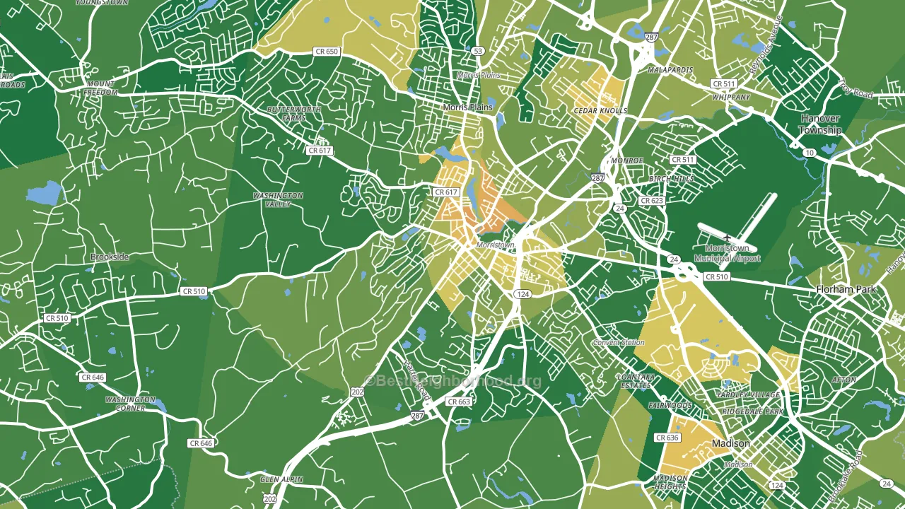 Morristown, NJ block-group voter-turnout map