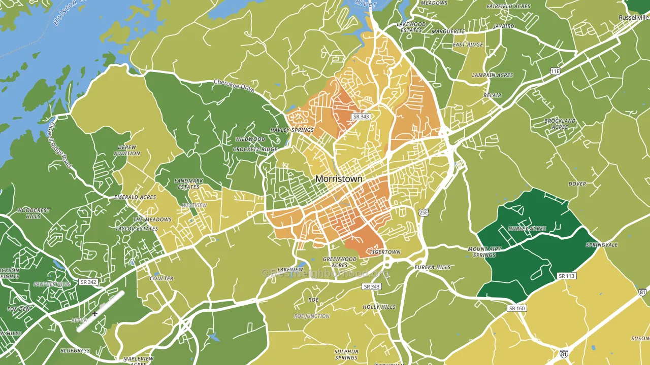 Morristown, TN block-group voter-turnout map