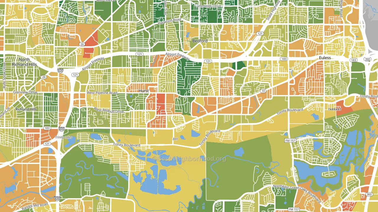 Mosier Valley, Euless, TX block-group voter-turnout map