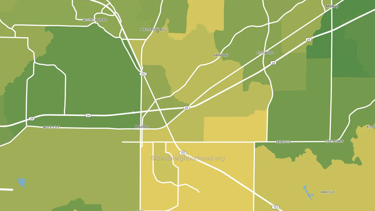 Moulton, AL block-group voter-turnout map