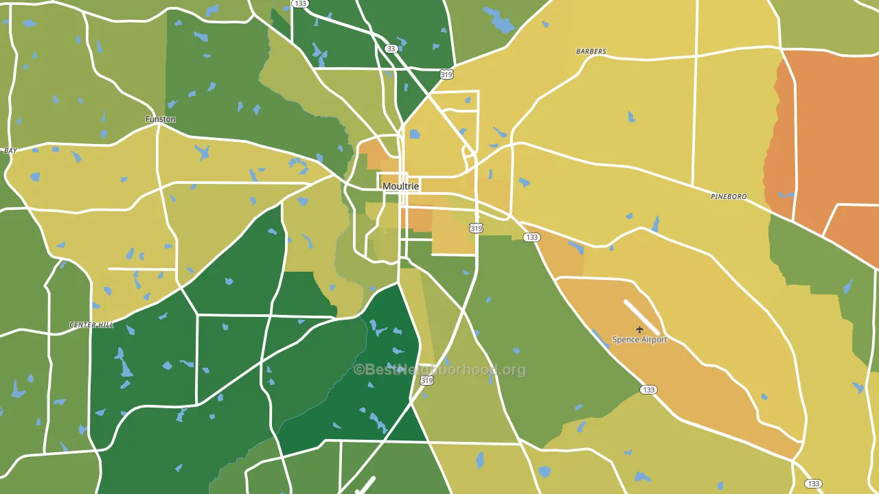 Moultrie, GA block-group voter-turnout map