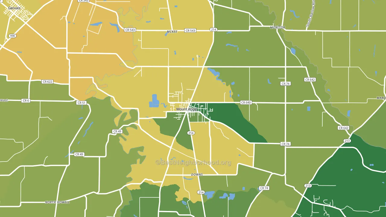 Mount Angel, OR block-group voter-turnout map