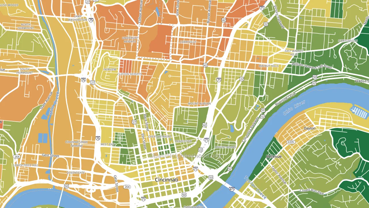 Mount Auburn, Cincinnati, OH block-group voter-turnout map