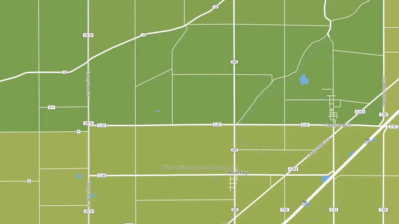 Mount Cory, OH block-group voter-turnout map